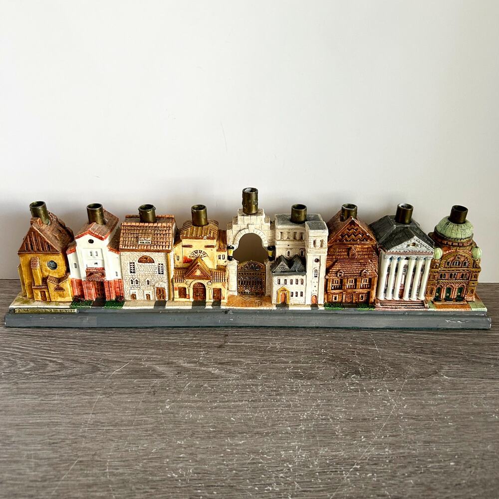Vintage Hanukkah Synagogues of Europe Hand Crafted Menorah by Maude Weisser EUC